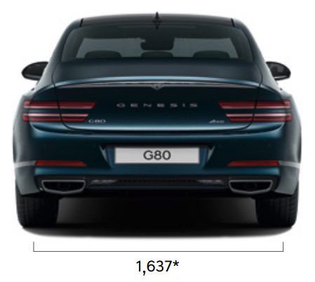 [그림 8] 이 모델의 G80 자동차 사양서에서 '윤거 후'는 1637 mm입니다. 숫자에 *가 붙은 이유는 자동차에 장착된 타이어의 규격에 따라 '윤거 후'가 달라질 수 있음을 뜻합니다.