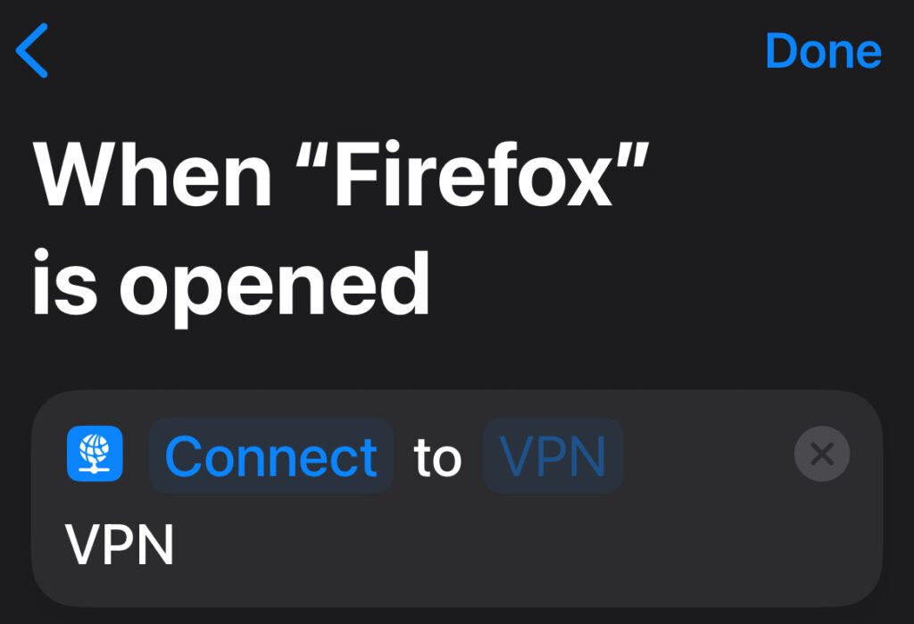 [그림 6] Connect to VPN을 손으로 누르면 휴대폰에 설정된 개인용 VPN을 선택할 수 있습니다.