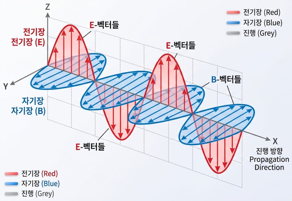 전자기파의 진행방향과 전기장 및 자기장의 진동 방향